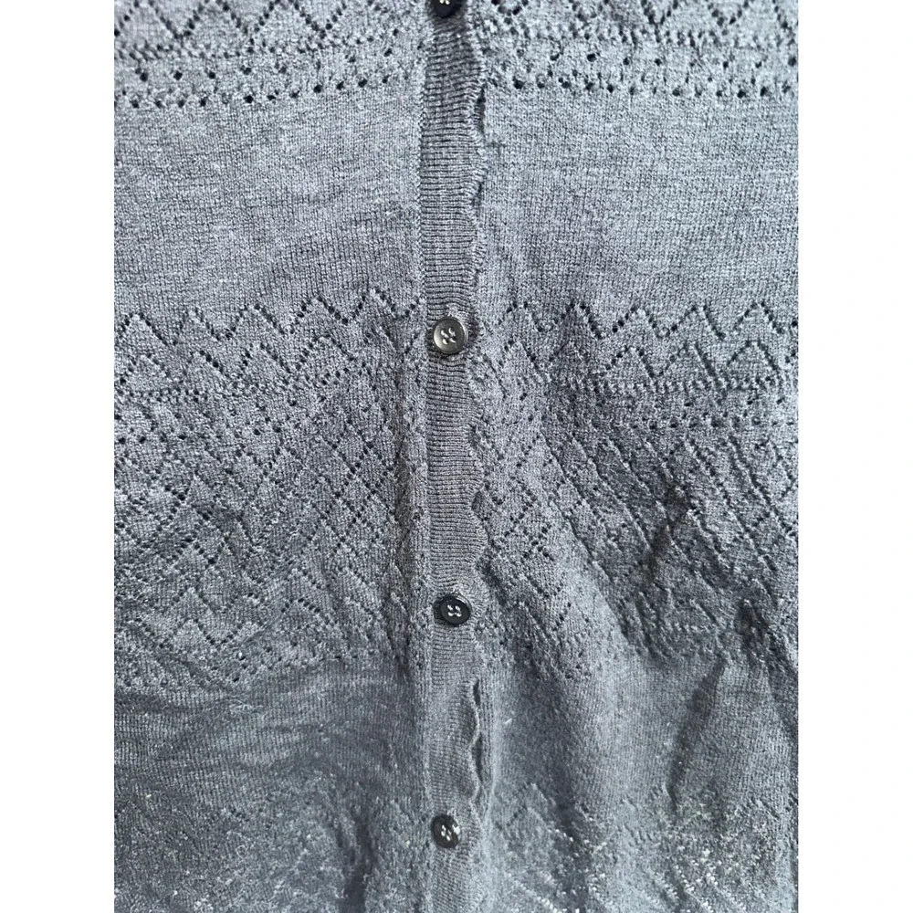 Frye Womens Black Pointelle Knit Scalloped V-Neck Button‎ Cardigan Sweater XXL